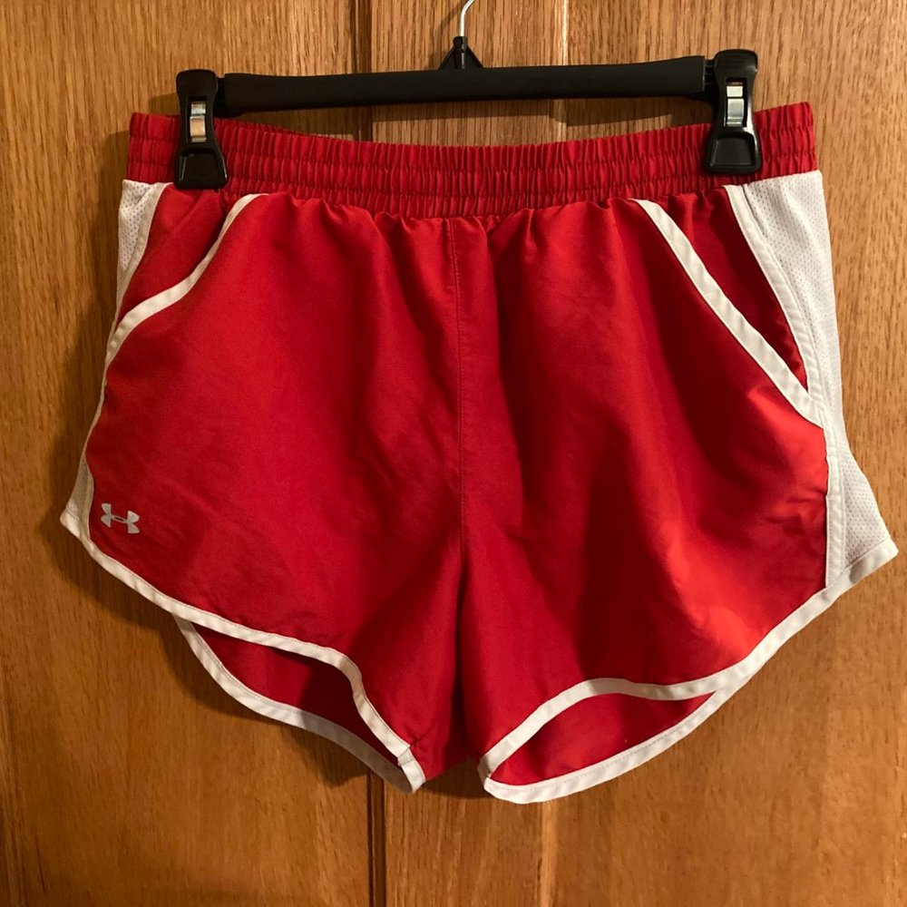 Red and White Under Armor Shorts
